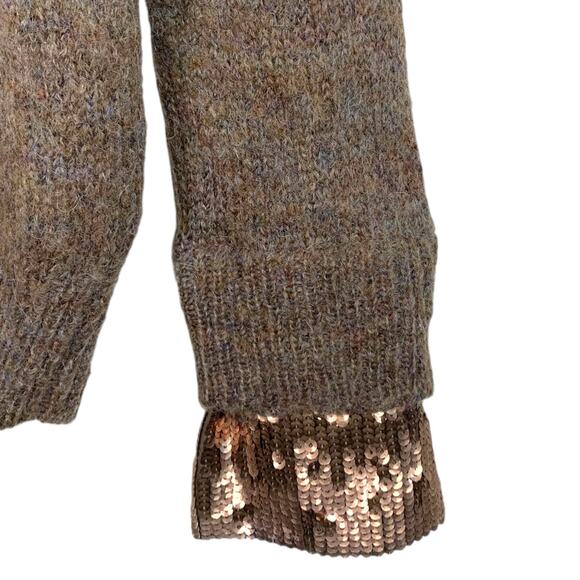 J Crew Womens XS Brown Mohair Wool Blend Crew Neck Sequin Cuff Sweater - Picture 5 of 10